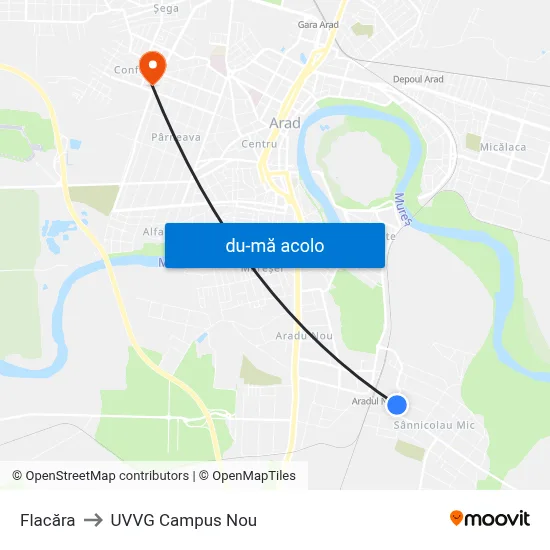 Harta de Flacăra către UVVG Campus Nou