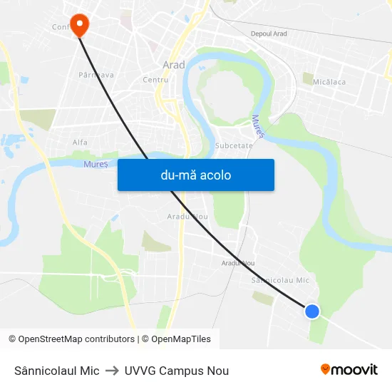 Harta de Sânnicolaul Mic către UVVG Campus Nou