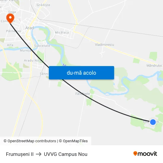 Harta de Frumușeni II către UVVG Campus Nou