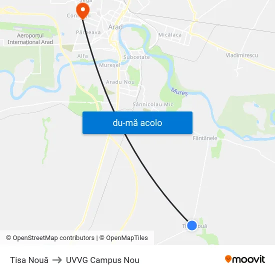 Harta de Tisa Nouă către UVVG Campus Nou