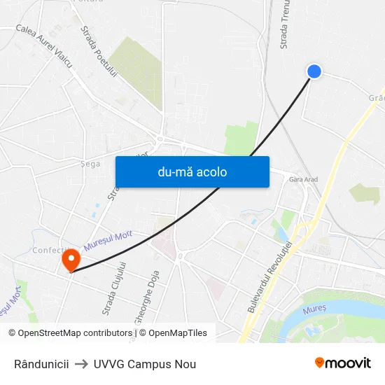 Harta de Rândunicii către UVVG Campus Nou
