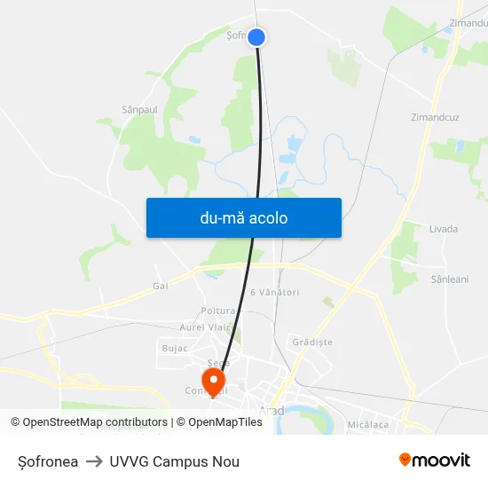 Harta de Șofronea către UVVG Campus Nou