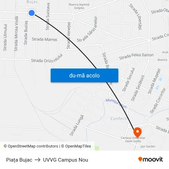 Harta de Piața Bujac către UVVG Campus Nou