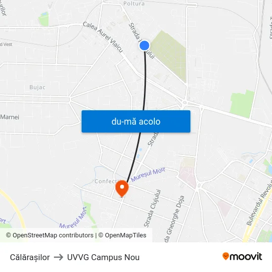 Harta de Călărașilor către UVVG Campus Nou