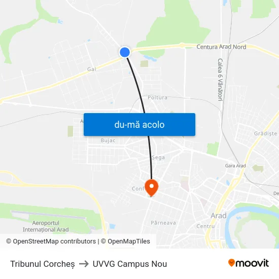 Harta de Tribunul Corcheș către UVVG Campus Nou