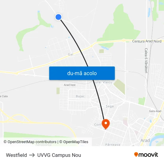 Harta de Westfield către UVVG Campus Nou