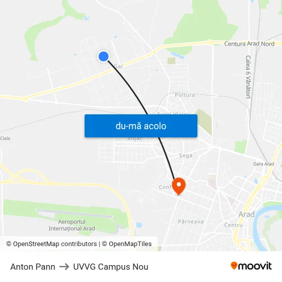 Harta de Anton Pann către UVVG Campus Nou