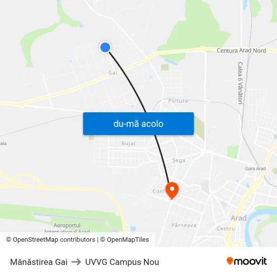 Harta de Mănăstirea Gai către UVVG Campus Nou