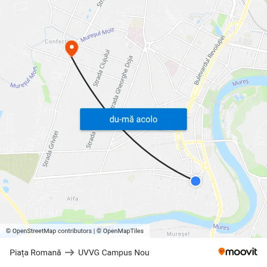 Harta de Piața Romană către UVVG Campus Nou