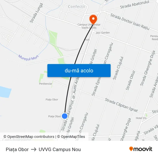 Harta de Piața Obor către UVVG Campus Nou