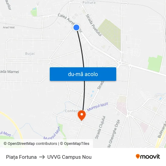 Harta de Piața Fortuna către UVVG Campus Nou
