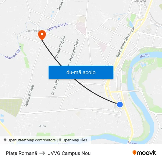 Harta de Piața Romană către UVVG Campus Nou