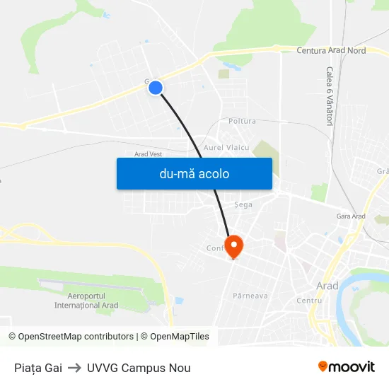 Harta de Piața Gai către UVVG Campus Nou