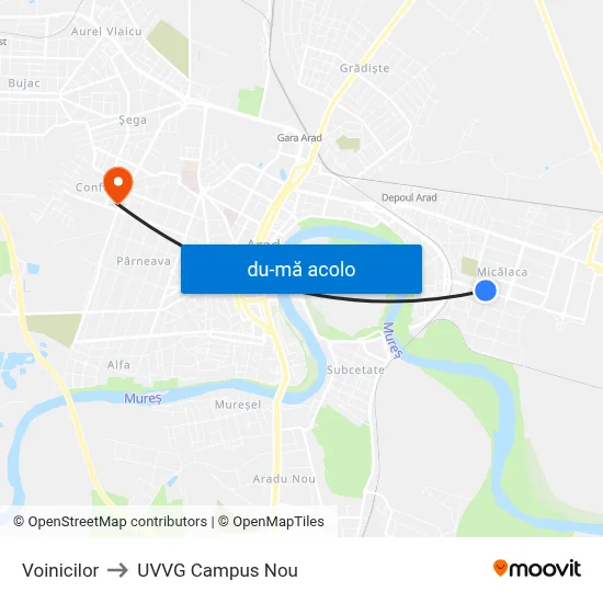 Harta de Voinicilor către UVVG Campus Nou