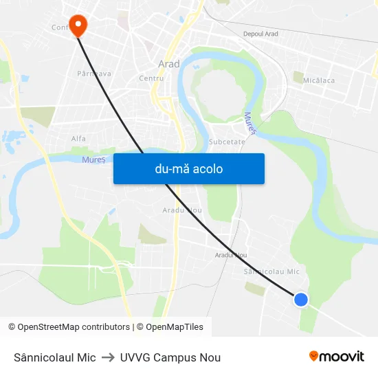 Harta de Sânnicolaul Mic către UVVG Campus Nou