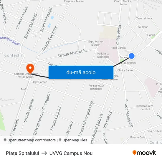 Harta de Piața Spitalului către UVVG Campus Nou