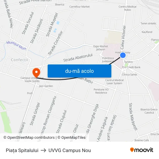 Harta de Piața Spitalului către UVVG Campus Nou
