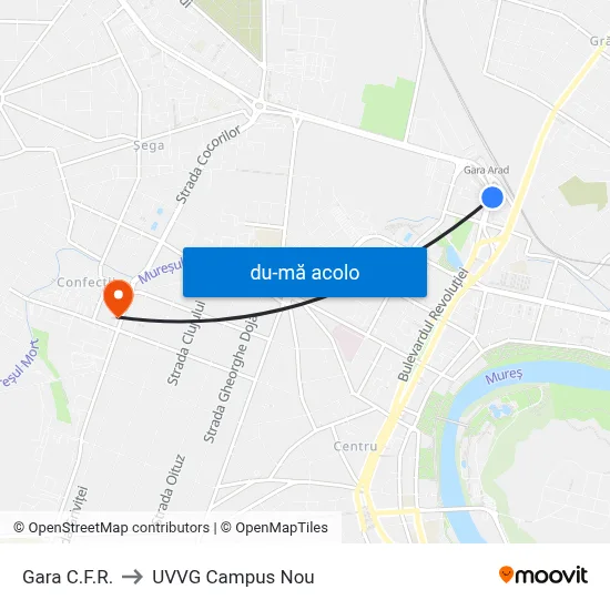 Harta de Gara C.F.R. către UVVG Campus Nou