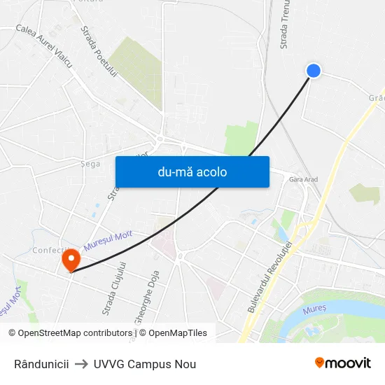 Harta de Rândunicii către UVVG Campus Nou