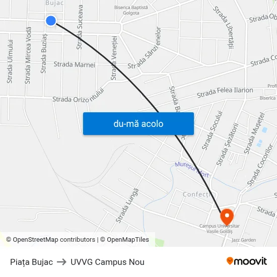 Harta de Piața Bujac către UVVG Campus Nou