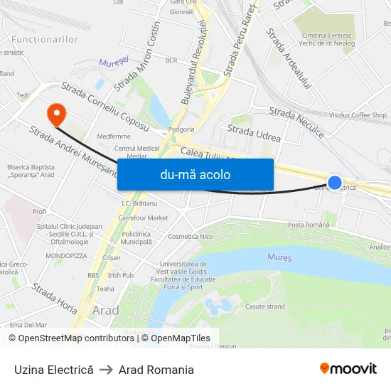 Harta de Uzina Electrică către Arad Romania