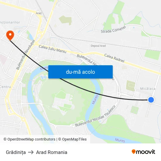 Harta de Grădinița către Arad Romania
