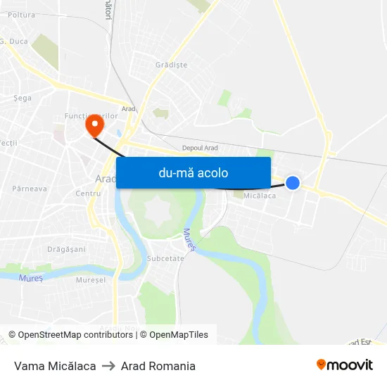 Harta de Vama Micălaca către Arad Romania