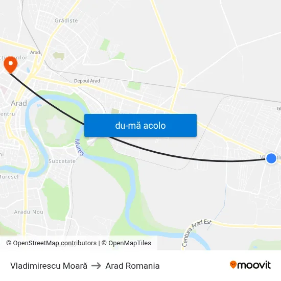 Harta de Vladimirescu Moară către Arad Romania