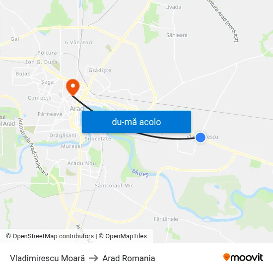 Harta de Vladimirescu Moară către Arad Romania