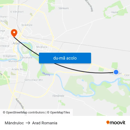 Harta de Mândruloc către Arad Romania