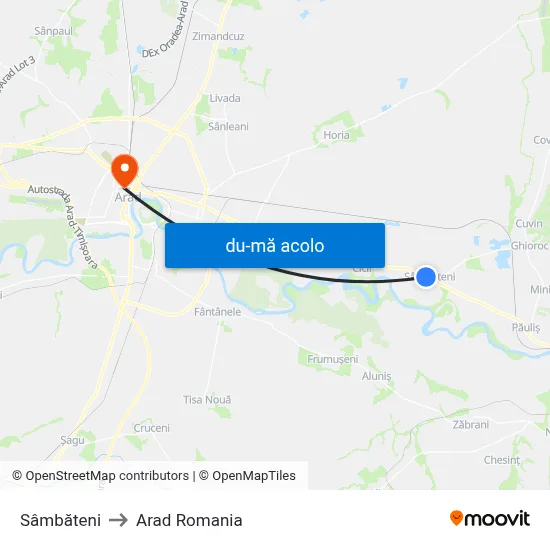 Harta de Sâmbăteni către Arad Romania