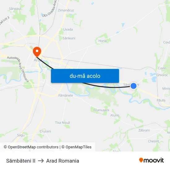 Harta de Sâmbăteni II către Arad Romania