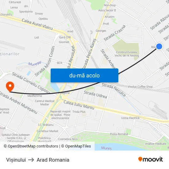 Harta de Vișinului către Arad Romania