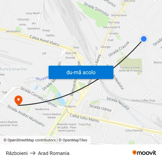 Harta de Războieni către Arad Romania