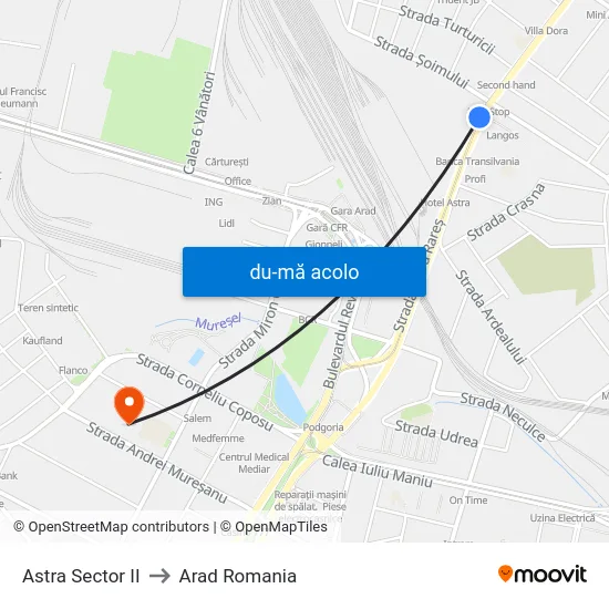 Harta de Astra Sector II către Arad Romania