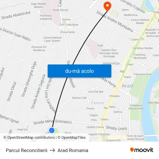 Harta de Parcul Reconcilierii către Arad Romania