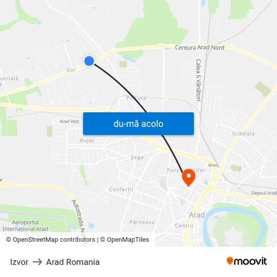 Harta de Izvor către Arad Romania