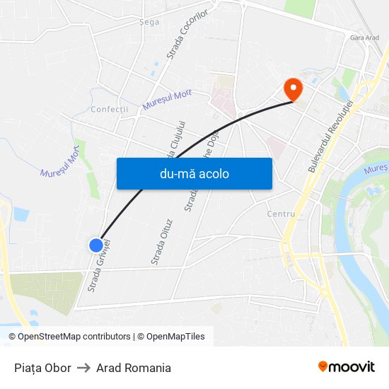 Harta de Piața Obor către Arad Romania