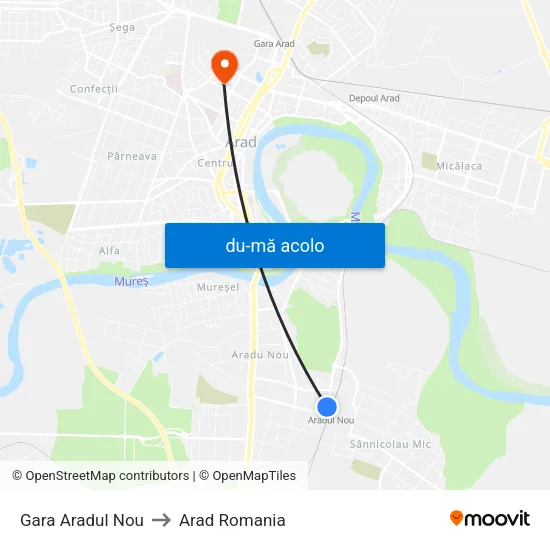 Harta de Gara Aradul Nou către Arad Romania