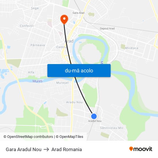 Harta de Gara Aradul Nou către Arad Romania