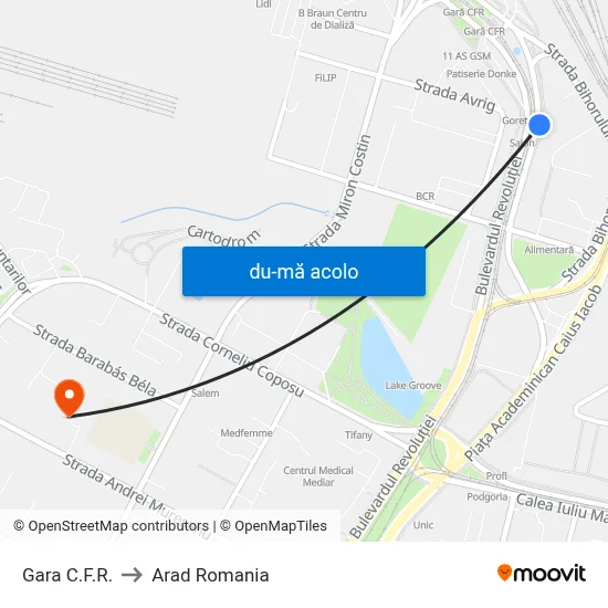 Harta de Gara C.F.R. către Arad Romania