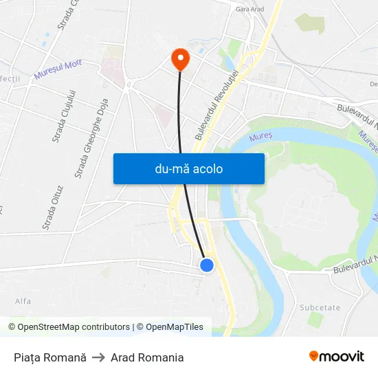 Harta de Piața Romană către Arad Romania