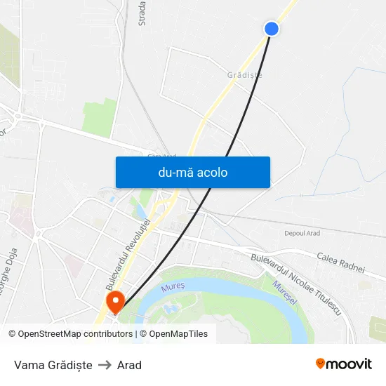 Harta de Vama Grădiște către Arad