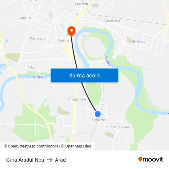 Harta de Gara Aradul Nou către Arad
