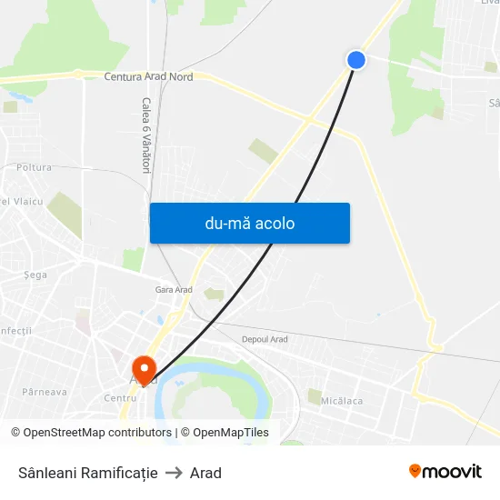 Harta de Sânleani Ramificație către Arad