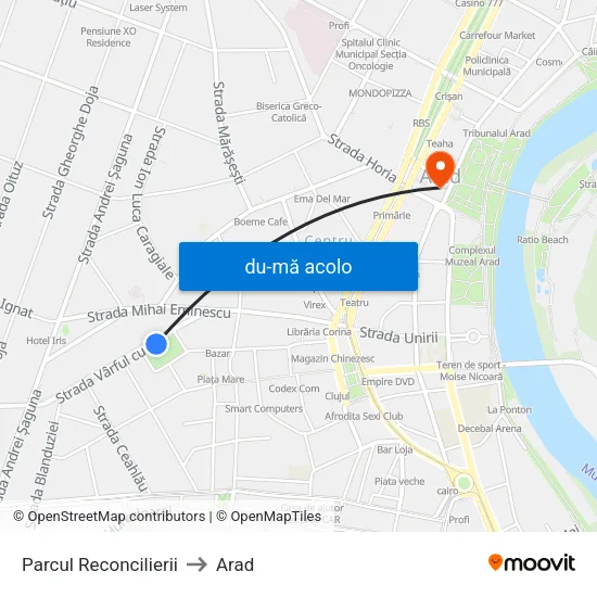 Harta de Parcul Reconcilierii către Arad
