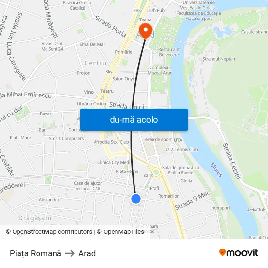 Harta de Piața Romană către Arad