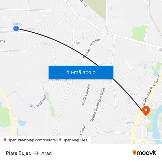 Harta de Piața Bujac către Arad