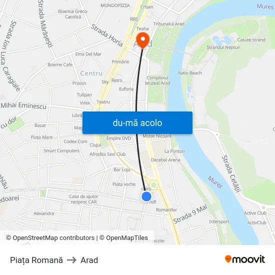 Harta de Piața Romană către Arad