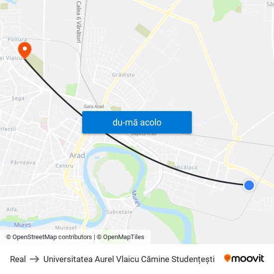 Harta de Real către Universitatea Aurel Vlaicu Cămine Studențești